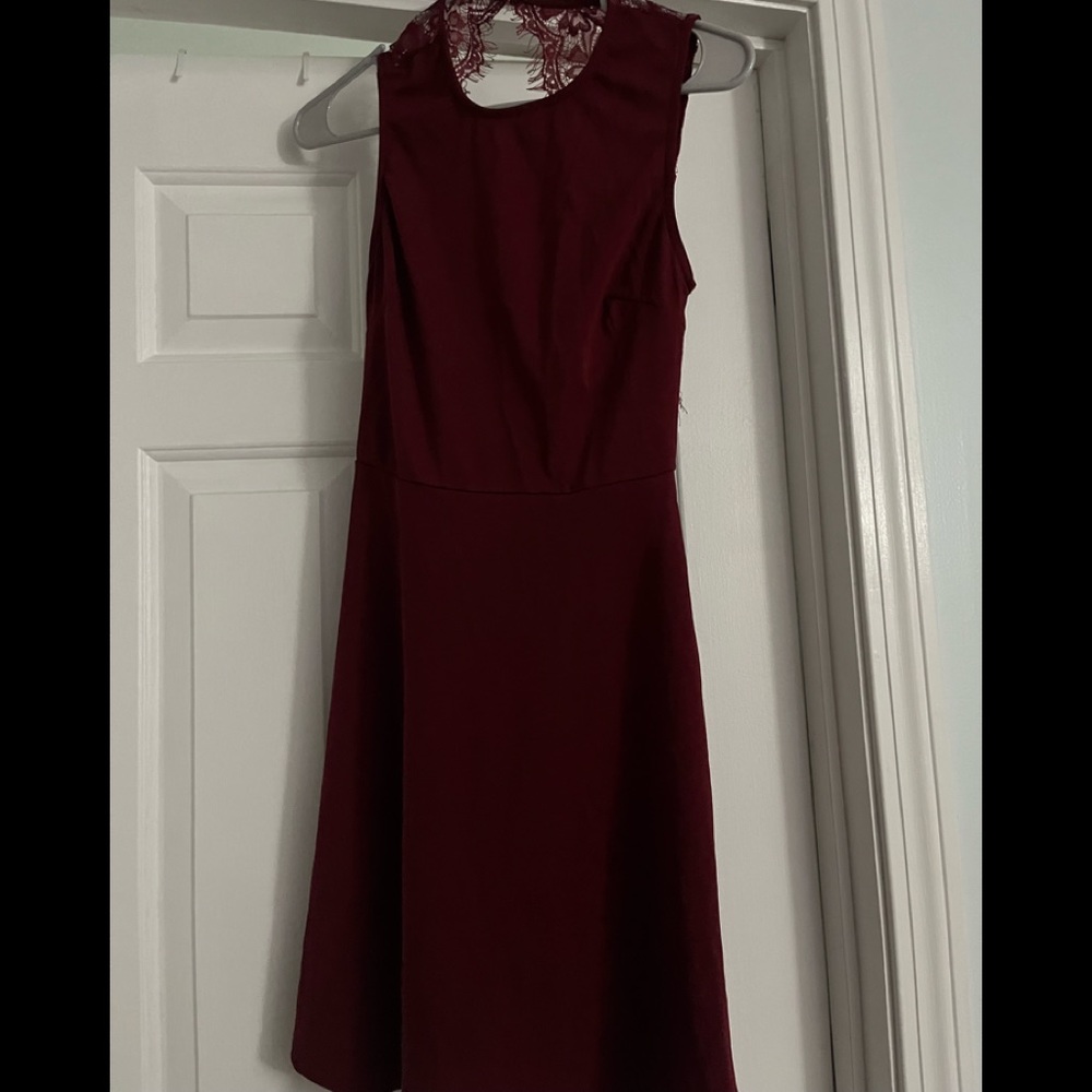 Burgundy dress. Open back